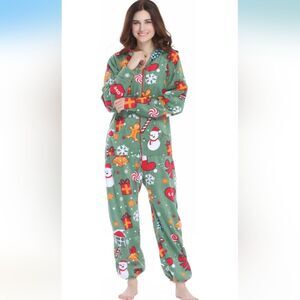XMASCOMING Unisex Hooded Fleece Christmas Onesies One-Piece Pajamas NWT